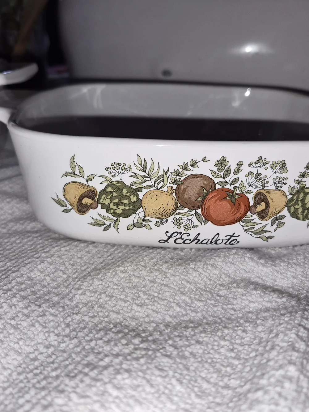 vintage Corning Ware casserole dish from the 